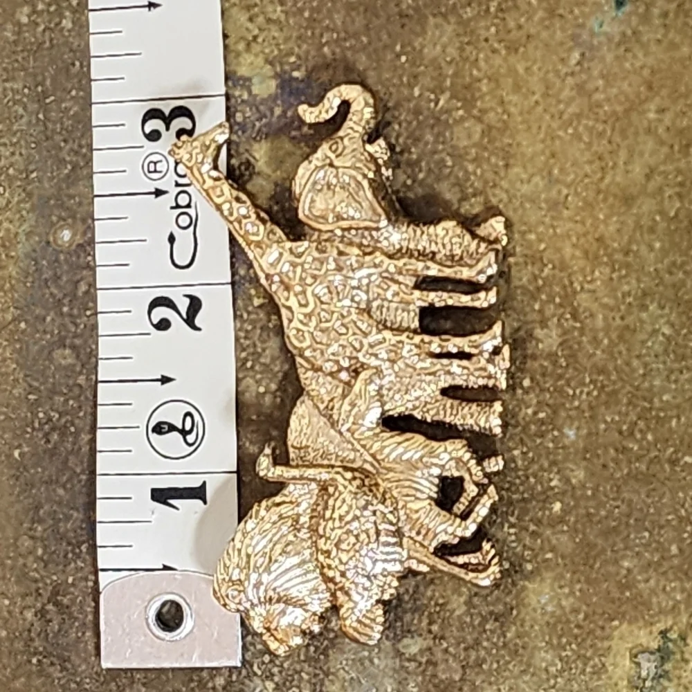 Vintage 1928 BroochnCares Gold Tone African Safari Animals Pin Nickel Free HUGE!